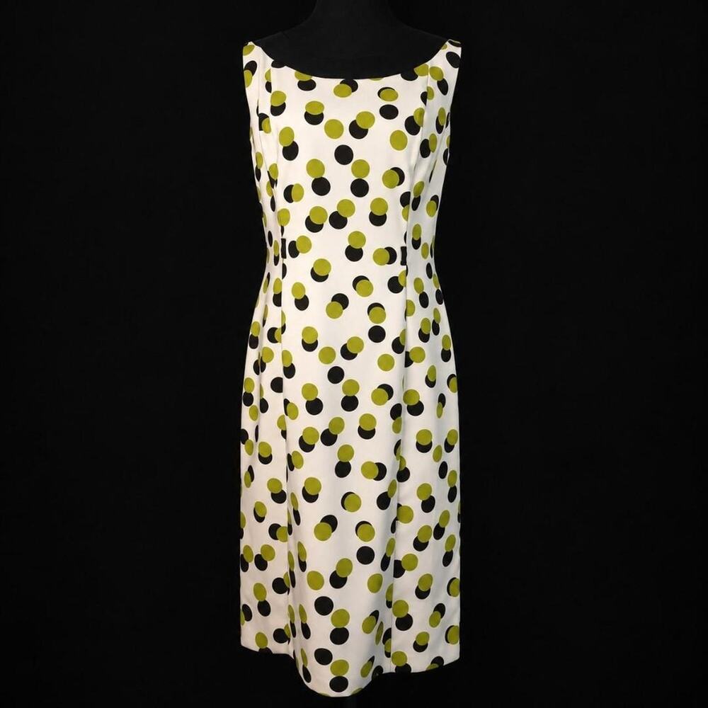 Ronni Nicole polka dot sheath Dress Size 6 Sleeveless Lime Green Black White